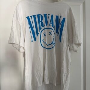 White T-Shirt with Blue Nirvana Print